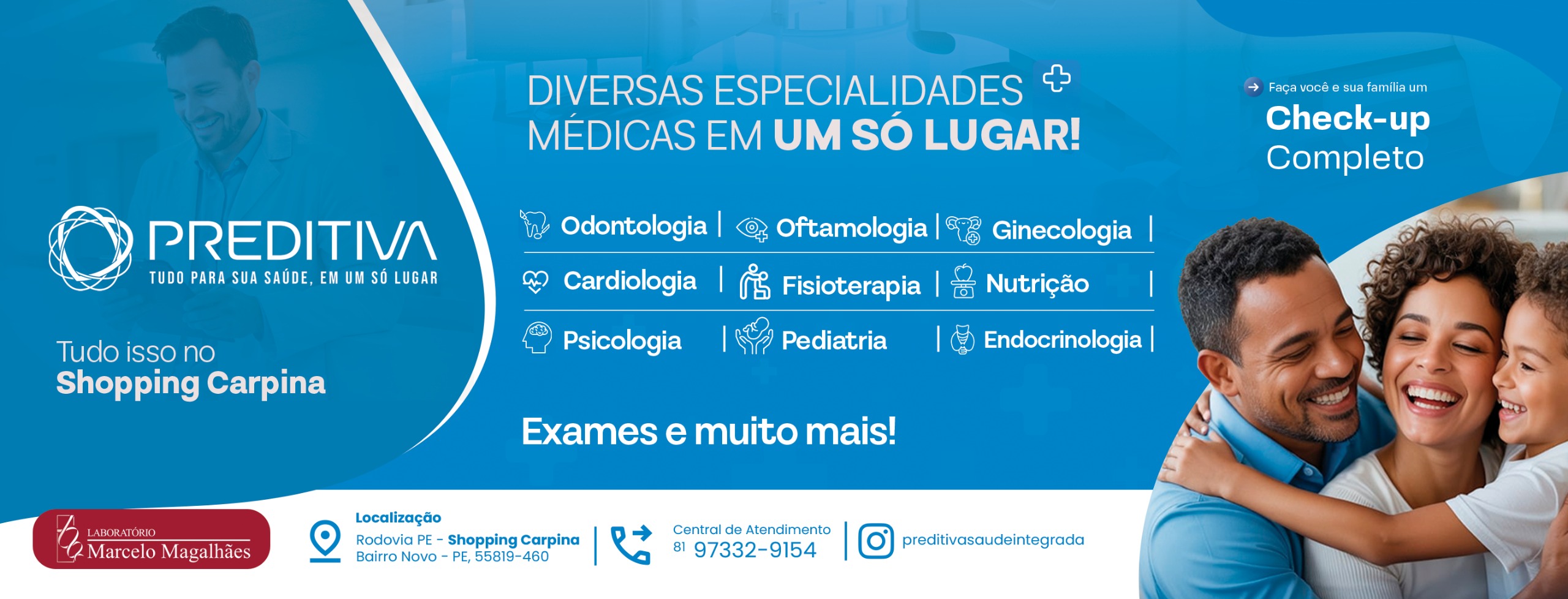Família sorrindo em campanha da Preditiva